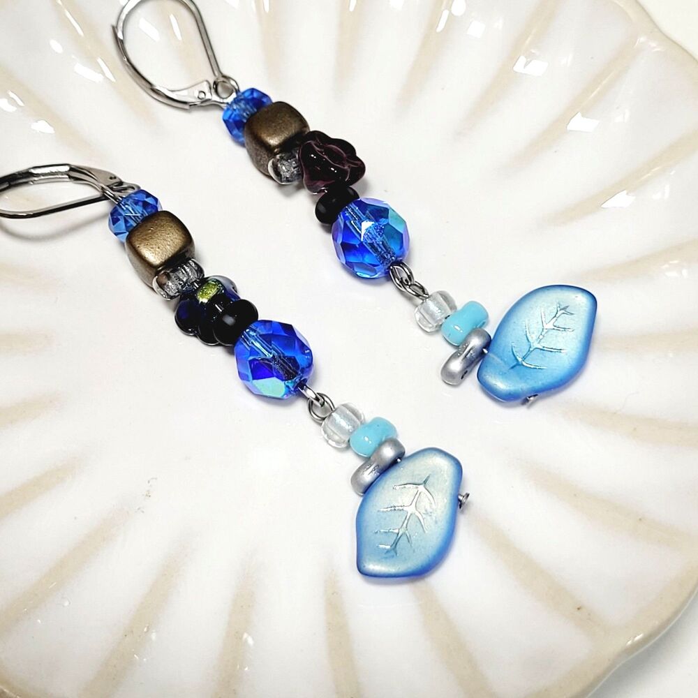 NEW BOHEMIALIZ earrings 689blulea#mfs Czech blue dangle earrings fairy earrings